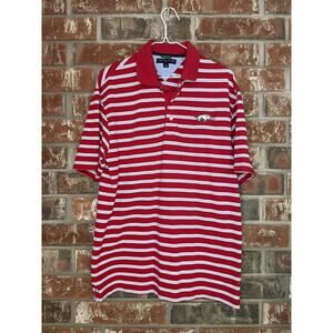 Tommy Hilfiger Striped Razorback Red Polo Medium 100% Cotton SEC Sports Preppy